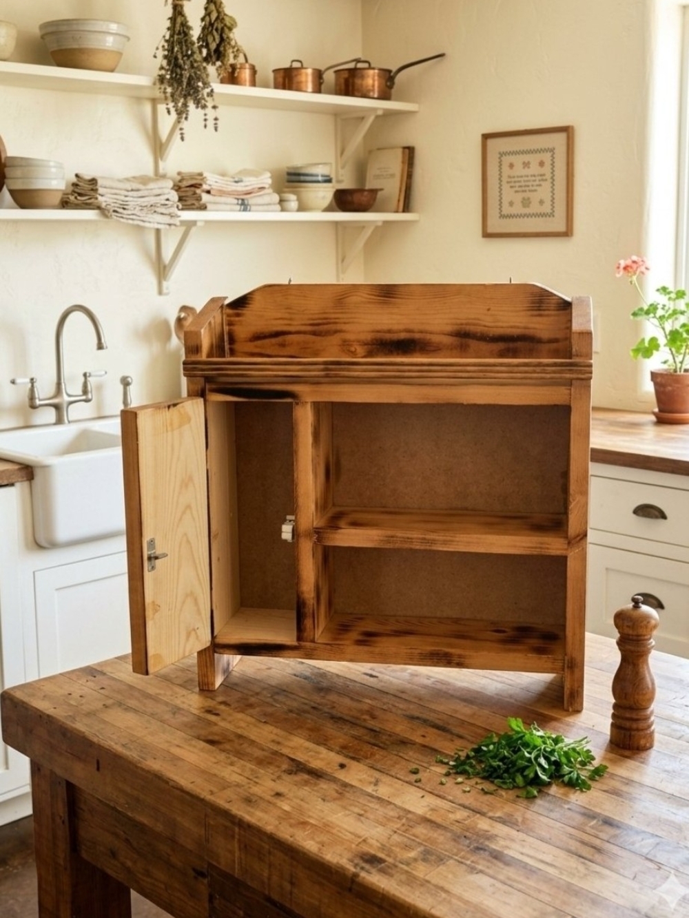 Handmade Spice Rack Torched Wood Curio Shelf
